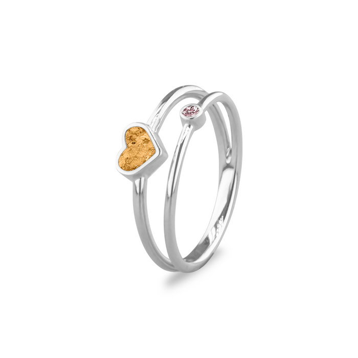 See You Memorial Double Band Silver Birth Stone Heart Ashes  Ring (RG058)