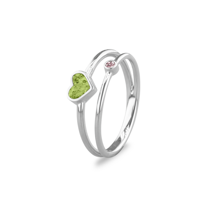 See You Memorial Double Band Silver Birth Stone Heart Ashes  Ring (RG058)