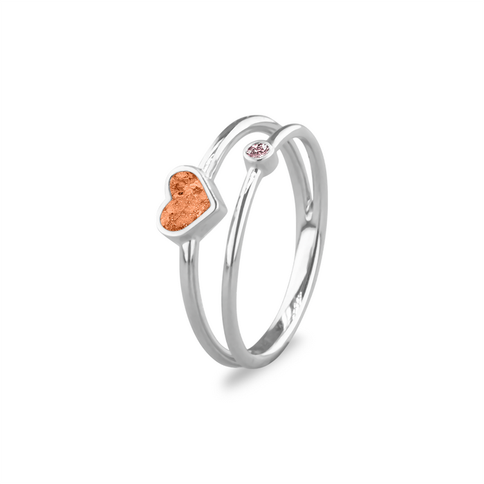 See You Memorial Double Band Silver Birth Stone Heart Ashes  Ring (RG058)