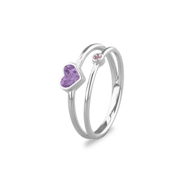See You Memorial Double Band Silver Birth Stone Heart Ashes  Ring (RG058)