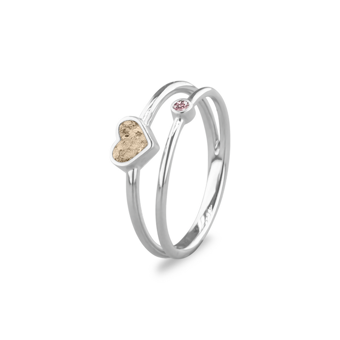 See You Memorial Double Band Silver Birth Stone Heart Ashes  Ring (RG058)