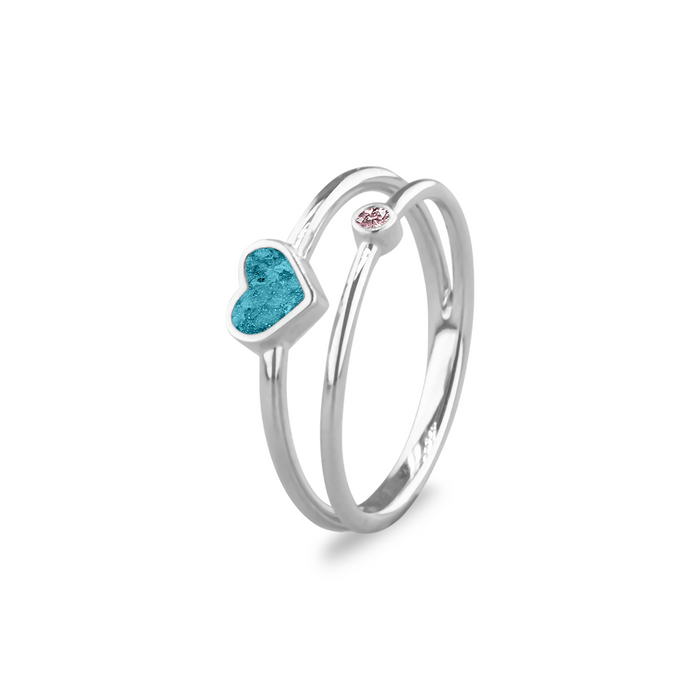 See You Memorial Double Band Silver Birth Stone Heart Ashes  Ring (RG058)