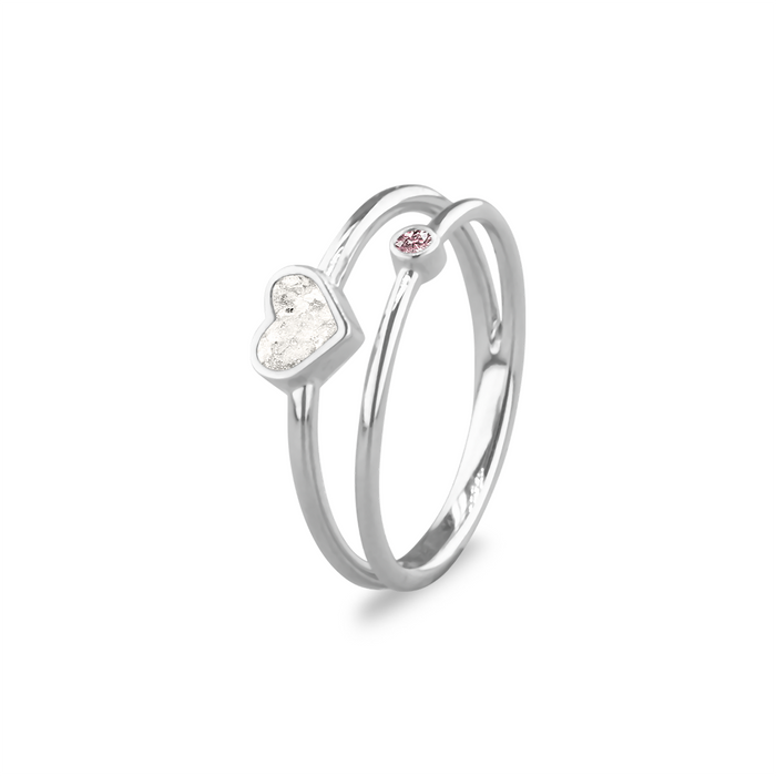 See You Memorial Double Band Silver Birth Stone Heart Ashes  Ring (RG058)