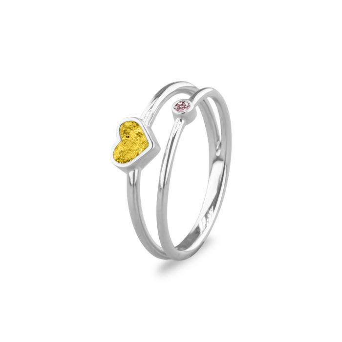 See You Memorial Double Band Silver Birth Stone Heart Ashes  Ring (RG058)