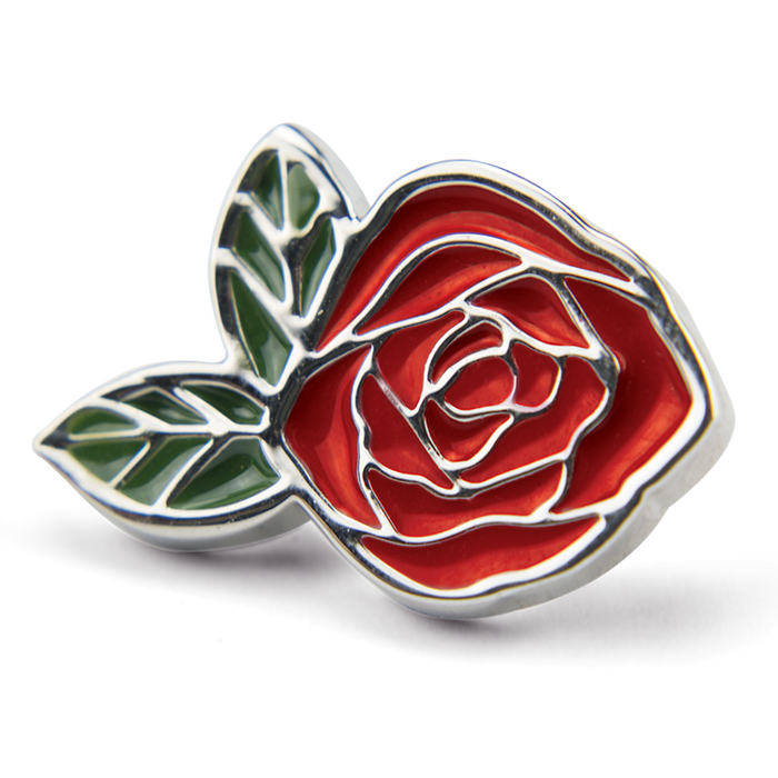 In Memory Pins - Red Rose Silver Plated Funeral Keepsakes/Favours