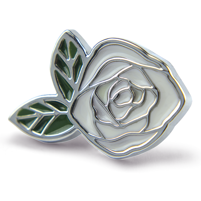 In Memory Pins - White Rose Silver Plated Funeral Keepsakes/Favours