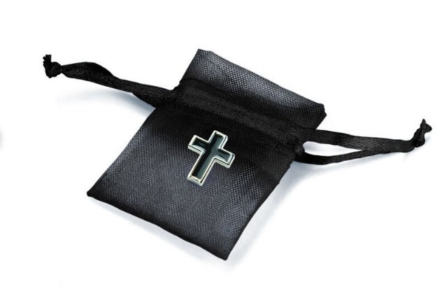 In Memory Pins - Black Cross Silver Plated Funeral Keepsakes/Favours