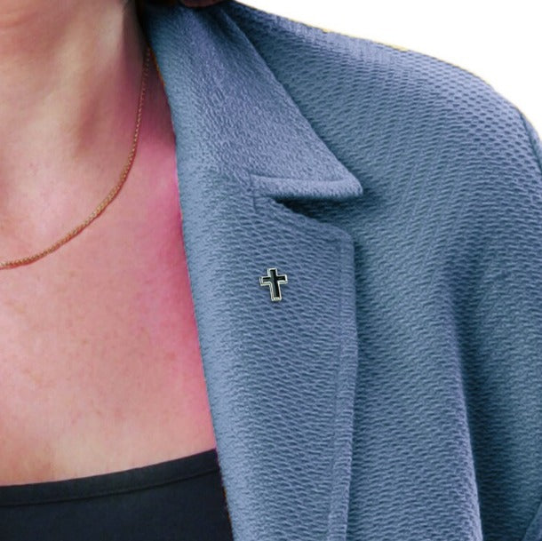 In Memory Pins - Black Cross Silver Plated Funeral Keepsakes/Favours