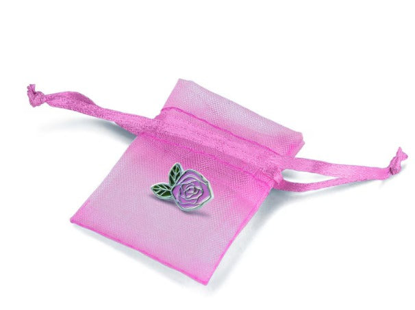 In Memory Pins - Pink Rose Silver Plated Funeral Keepsakes/Favours