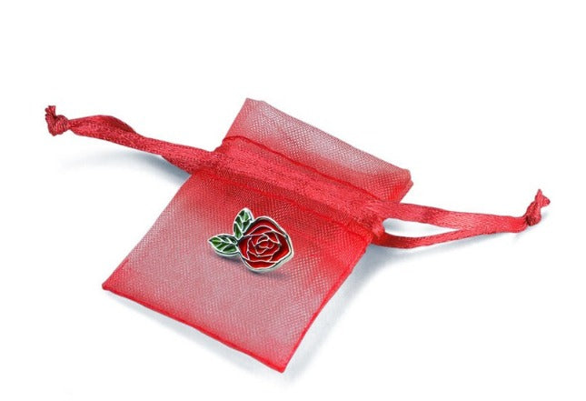 In Memory Pins - Red Rose Silver Plated Funeral Keepsakes/Favours